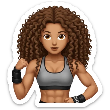 brown woman with long curly hair making MMA sticker