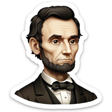 Cinematic Realistic Abraham Lincoln Portrait Emoji, depicted as a stoic iconic statesman with a tall dignified silhouette and thoughtful expression, rendered with detailed textures and dramatic historical lighting that captures his timeless presence. sticker