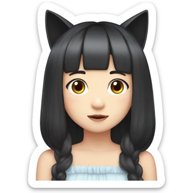 wonyoung ive, girl with bangs and black hair with cat ears, fair skin, korea south.  sticker