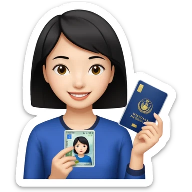 Nigeria, travel visa, with a Asian girl with short black hair, fair skin, and a young, enthusiastic smile sticker