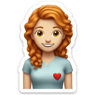 ginger pretty girl smiling with a heart sticker