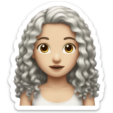 pale girl with long black curly hair sticker