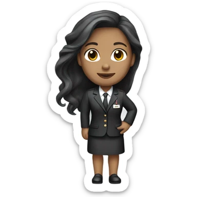 flight attendant wearing blaxk suit long brown hair light skin  sticker