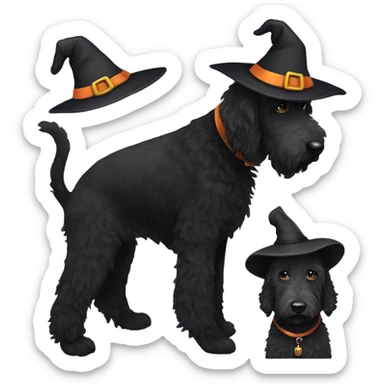 Black labradoodle wearing a witch hat  sticker