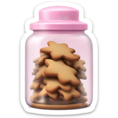 Realistic glass cookie jar with light pink lid full of gingerbread cookies isolated.  sticker