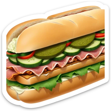 Cinematic Realistic B√°nh m√¨ Sandwich Dish Emoji, showcasing a crusty baguette filled with savory meats, pickles, and fresh herbs rendered with dynamic detail and appetizing lighting. sticker