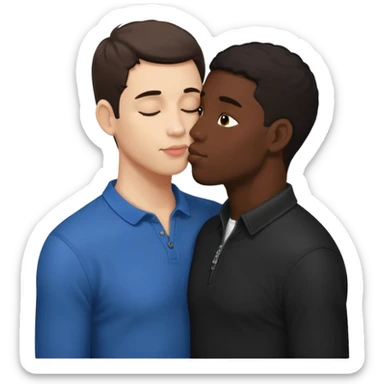 Naked white adult male darki hair kissing black adult male, full view on top of each other  sticker
