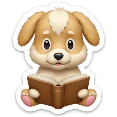 Beige dog reading a beige book aesthetic  sticker