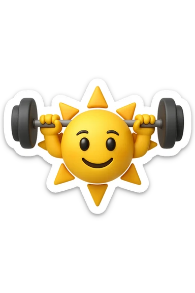 emoji stile iphone 3d di un sole che si allena con i pesi sticker
