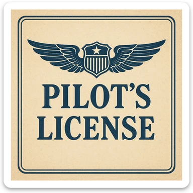 classic aviation theme pilot license design with wings and a badge sticker