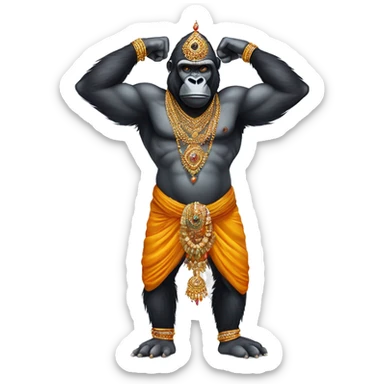gorilla with indian jewellery and south indian trditional wear, humanoid, full body, muscular sticker