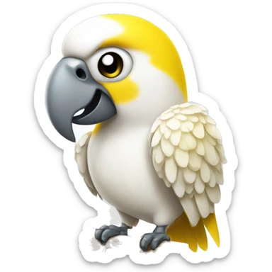 white and yellow parrot  holding a sign with the inscription  sticker