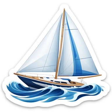 An icon featuring a sleek sailboat with billowing sails cutting through the waves. The design includes the boat's mast, a wind-filled sail, and water splashes, symbolizing the thrill and skill of sailing. Transparent background highlights the elegance and power of wind-driven sports. sticker