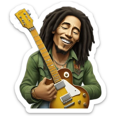 Bob Marley with his guitar Gibson Les Paul standard sticker