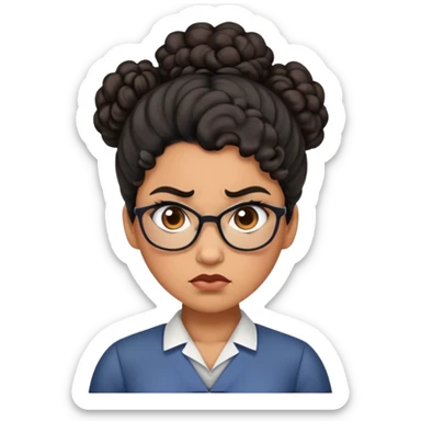 An angry female teacher with brown skin, black curly hair in a bun or updo, and slightly chubby sticker