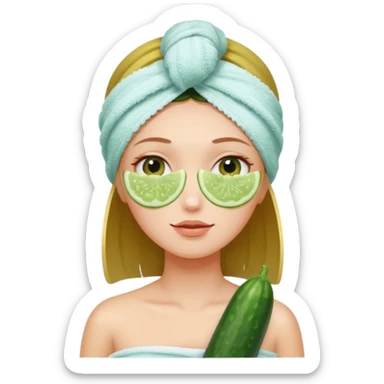 una chica en spa con pepino en los ojos y toalla en la cabeza  sticker