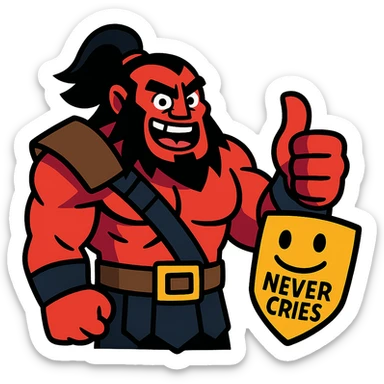 A cartoonish Dota 2 hero (like Axe) giving a thumbs-up to a player who never cries sticker