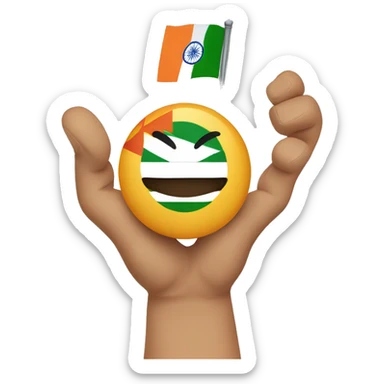 a smiling circle face emoji holding an indian flag in hand properly sticker