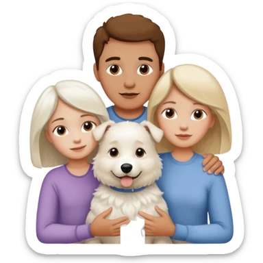 parents, daughter and a white dog sticker