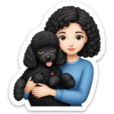 Beautiful girl hugging black poodle sticker