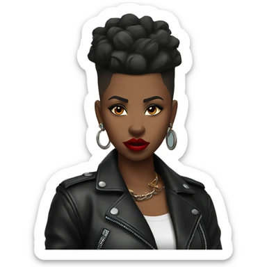 Baddie black girl Mohawk leather jacket hoop earrings red lipstick  sticker