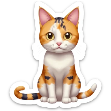 full body anxious looking colourful patchy calico tabby cat with tiny head to large body with fully white front legs sticker