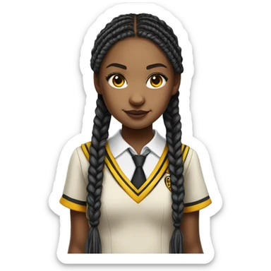  Hyper realistic girl with long box braids wearing Hufflepuff school uniform sticker