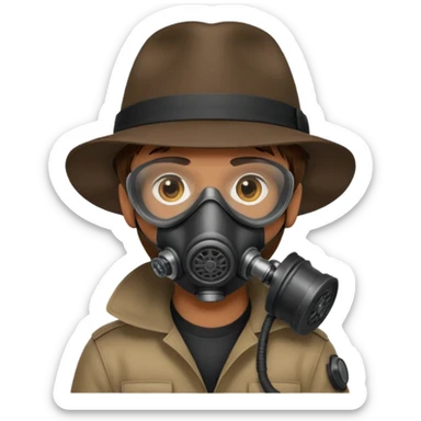 Male Hacker with a fedora with brown hair wearing a gasmask sticker