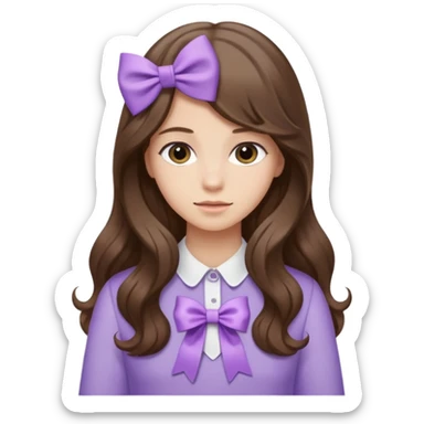long wavy brown hair from behind with a medium lilac bow sticker