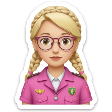 scout girl with pink scout uniform i, blonde braided haired and glassess sticker