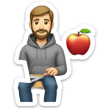 A project manager in a gray hoodie and with a short beard in front of an apple laptop sticker