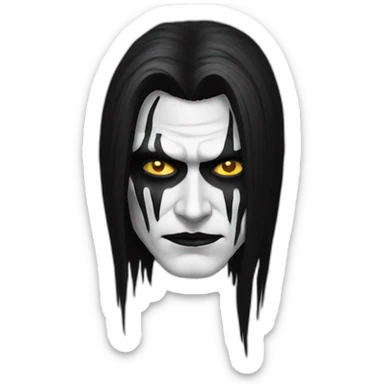a man with long black hair and corpse paint on his face sticker