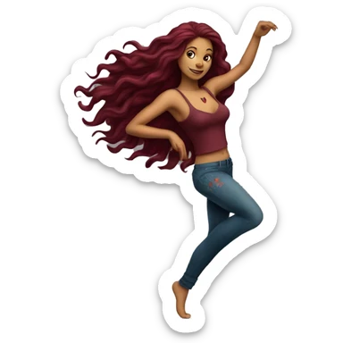 Beautiful tattooed burgundy long haired woman dancing sticker