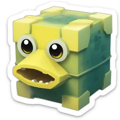 cube yellow fugu fish with two fins in minecraft style full size sticker