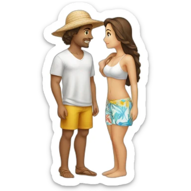 with beach clothes young metis man and white woman kiss love sticker