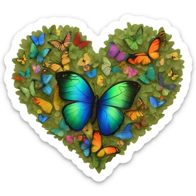 Khaki green heart with butterflies  sticker