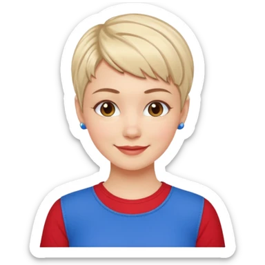 white girl pixie cut red and blue shirt sticker