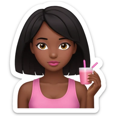 chica morena , corte de cabello negro y medio, con una blusa de tirantes simple, rosa y coquette sticker