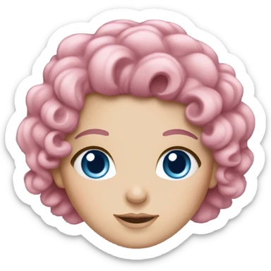 White girl with blue eyes, curly pink hair, and pink eyebrows sticker