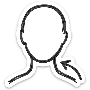 minimalist icon showing a head and neck with an arrow highlighting the neck area, simple hand drawn style sticker
