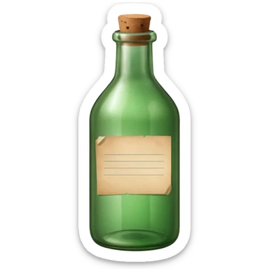 green old  glass bottle with a paper message inside like in movie  sticker