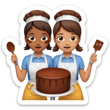 A chocolate cake being made by two young girls sticker
