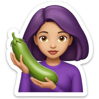 Black lightskin girl holding a egg plant sticker