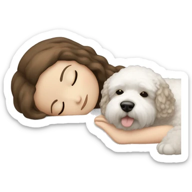 White girl brown hair sleeping with Mini Bichon sticker