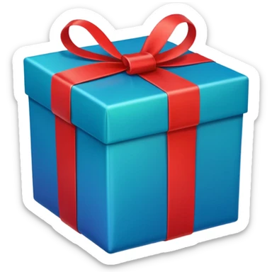 A square gift box tied with a bright red ribbon, in Apple iPhone emoji style. Vibrant colors, smooth gradients, glossy highlights, clean simple shapes, no outlines, slight 3D depth. sticker