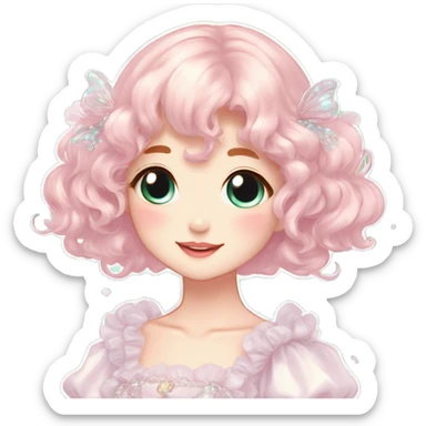 Dreamy pretty elegant kawaii shiny blushing shy anime pastel lady kawaii beautiful hair naturecore fairycore cottagecore jewels trending aesthetic sticker