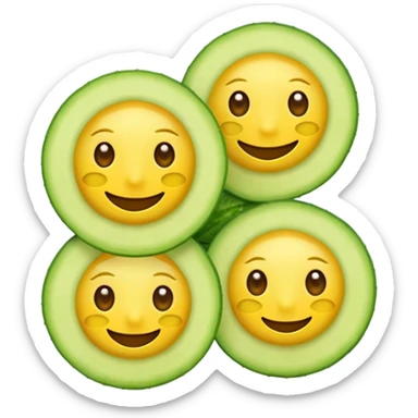 happy emoji with green cucumber slices as eyes sticker