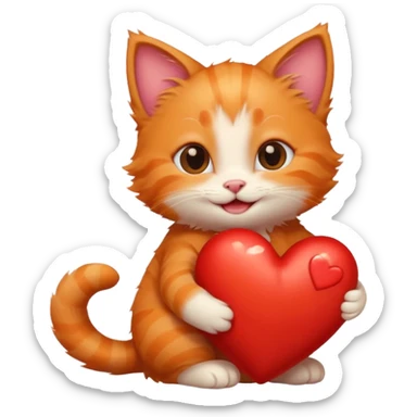The ginger kitten is hugging a heart, very happy and smiling. sticker