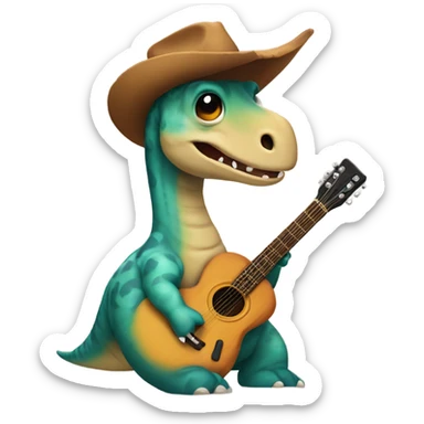 bronchiosaurus with a guitar wearing a cowboy hat sticker