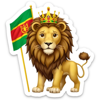 Lion of Judah symbol, majestic lion with royal regalia and Ethiopian flag sticker
